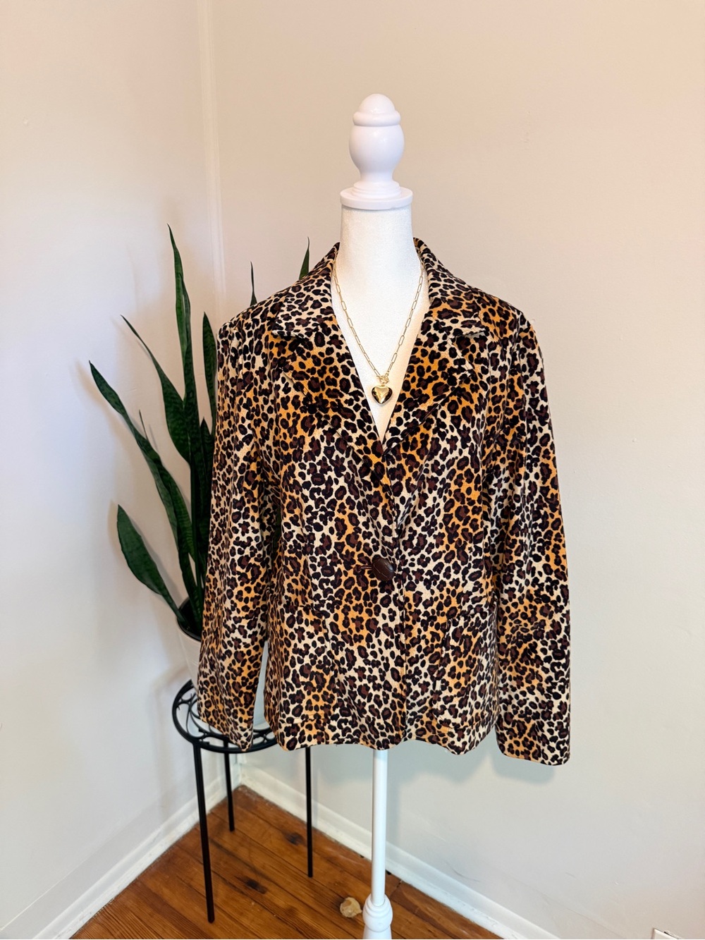 Larry Levine Leopard Print Corduroy Blazer Brown Black Animal Print Jacket 10